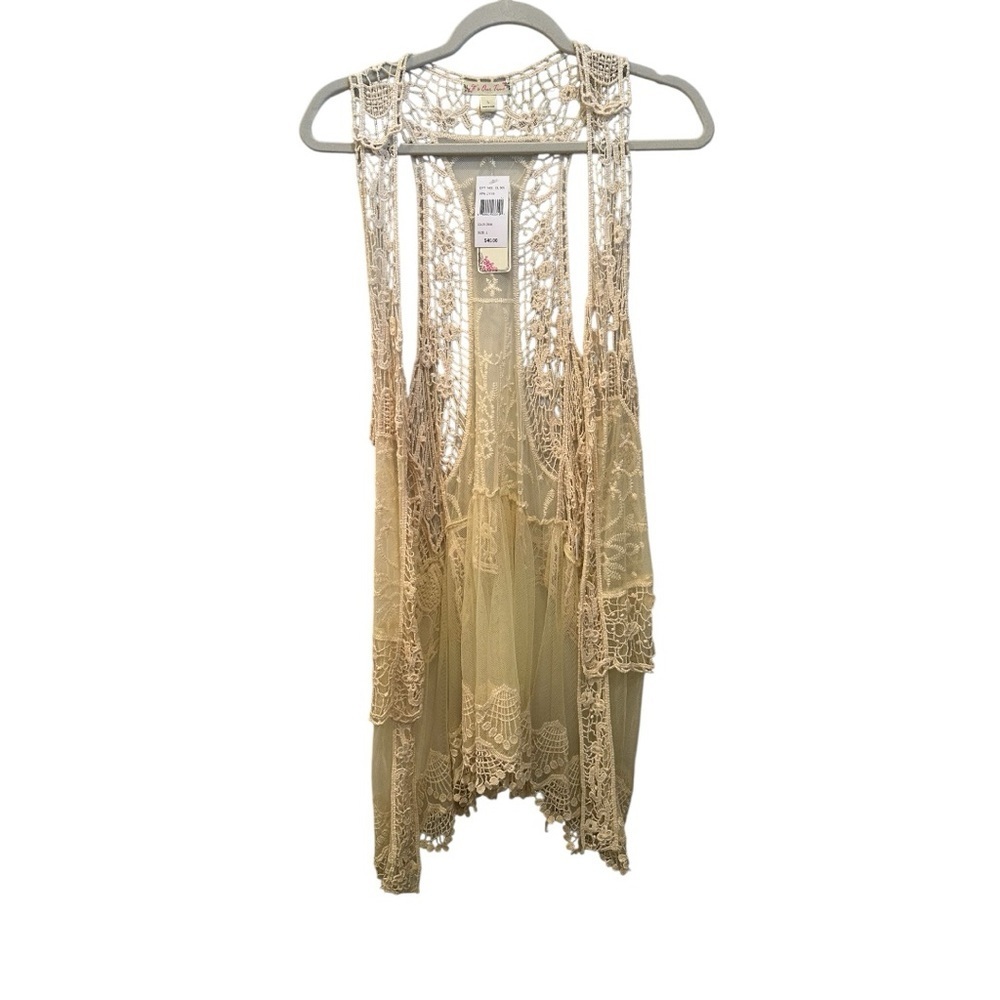 NWT Lace Crochet Kimono Lightweight Layer Sz L Coquette Boho Sheer - Picture 2 of 8